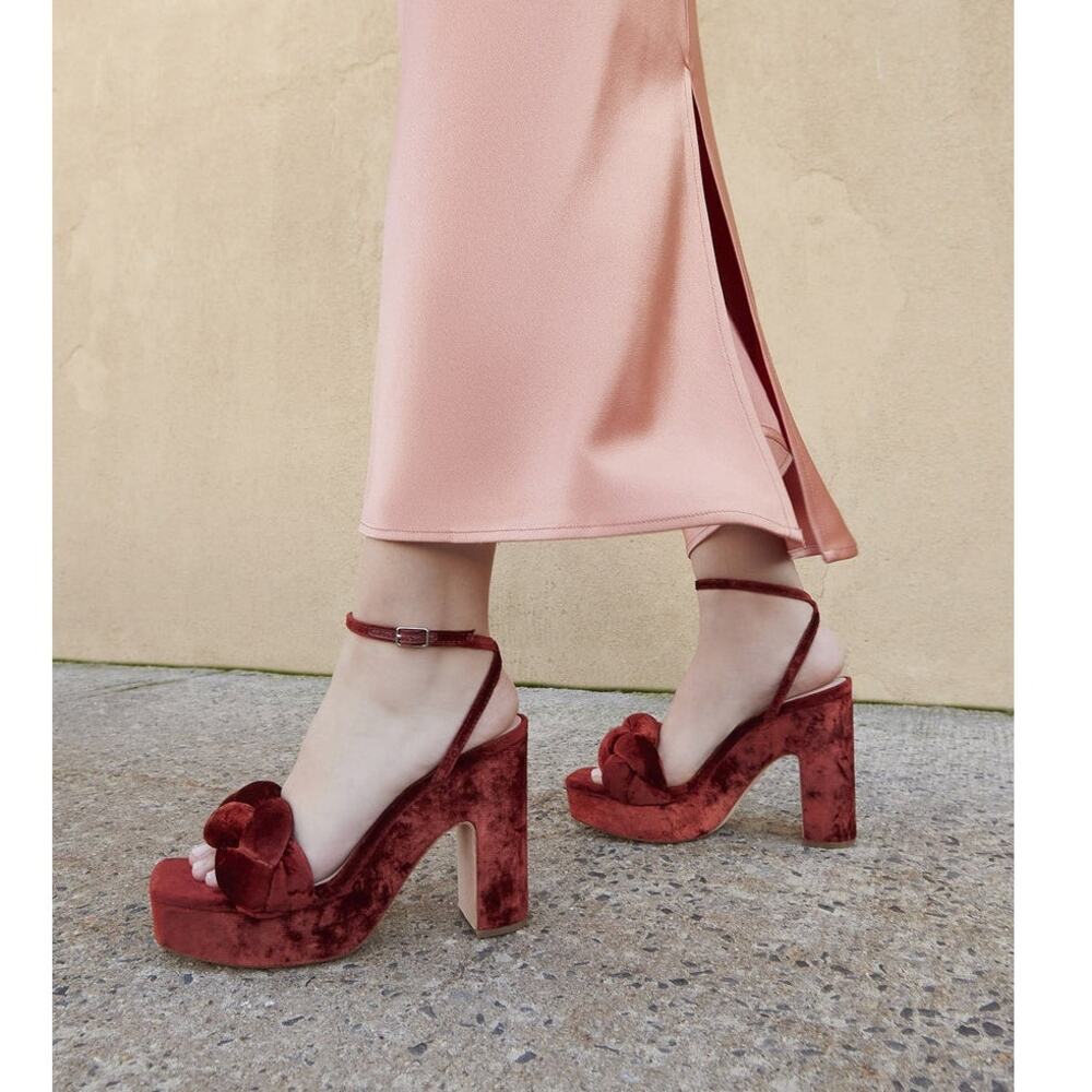 Loeffler Randall Fae Velvet Open Toe Platform Heels Sandals Sz 6 NIB Spice $425